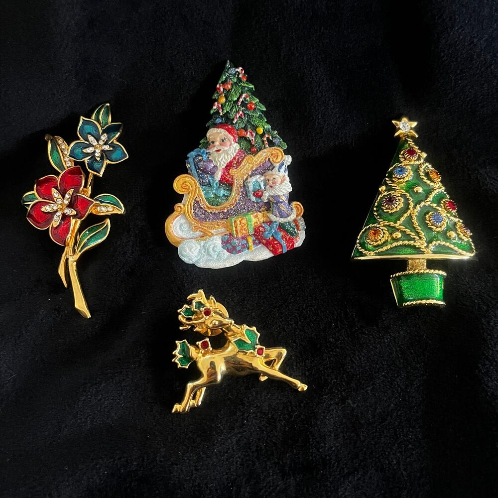 SALE! Collection of Vintage Holiday SET of 4 Holiday Brooches | Pins